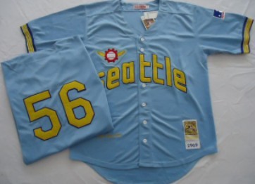 Seattle Pilots #56 Jim Bouton 1969 Light Blue Throwback Jersey