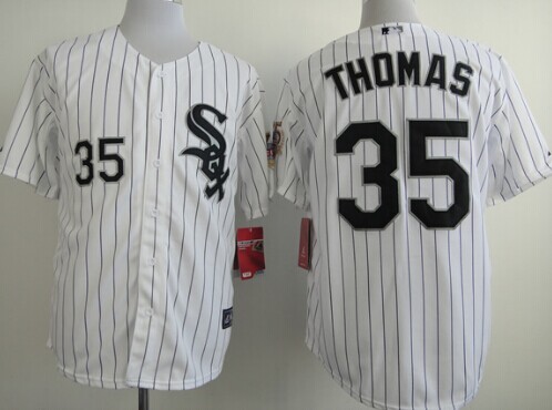 Chicago White Sox #35 Frank Thomas White With Black Pinstripe 75TH Patch Jersey