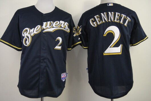 Milwaukee Brewers #2 Scooter Gennett Navy Blue Jersey