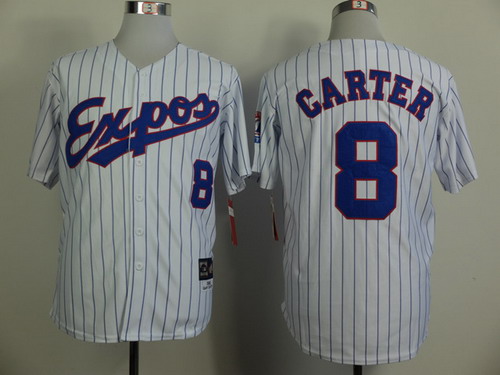 Montreal Expos #8 Gray Carter 1982 White Pinstripe Throwback Jersey