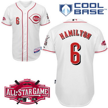 Cincinnati Reds #6 Josh Hamilton 2015 All-Star Patch White Jersey