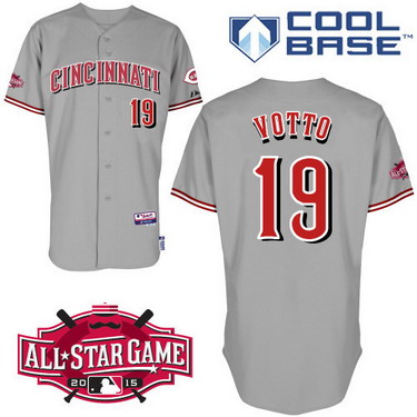 Cincinnati Reds #19 Joey Votto 2015 All-Star Patch Gray Jersey