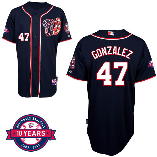 Washington Nationals #47 Gio Gonzalez Navy Blue Jersey