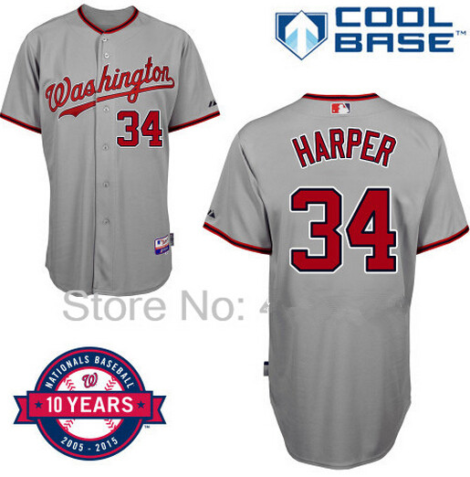 Washington Nationals #34 Bryce Harper Gray 10TH Jersey