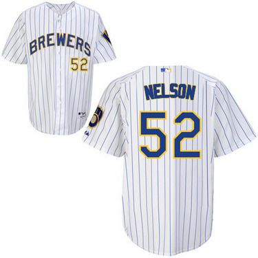 Milwaukee Brewers #52 Jimmy Nelson White Pinstripe Jersey