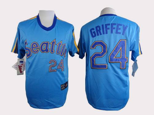 Men's Seattle Mariners #24 Ken Griffey Blue Majestic Jersey