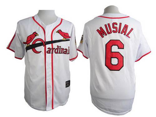 Men's St. Louis Cardinals #6 Stan Musial White 75TH Majestic Throwback Jersey