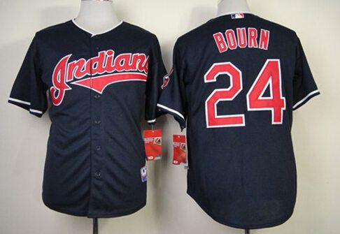 Men's Cleveland Indians #24 Michael Bourn Navy Blue Jersey