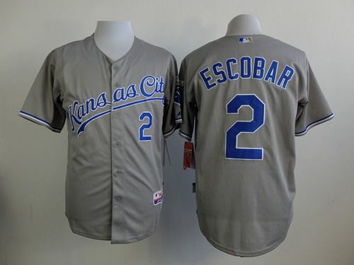 Men's Kansas City Royals #2 Alcides Escobar Gray Jersey