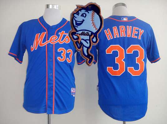 Men's New York Mets #33 Matt Harvey Blue Jersey W/2015 Mr. Met Patch