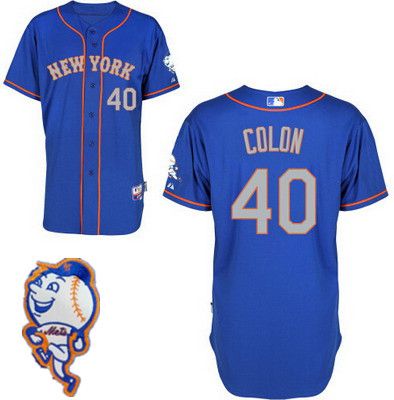 Men's New York Mets #40 Bartolo Colon Blue With Gray Jersey W/2015 Mr. Met Patch