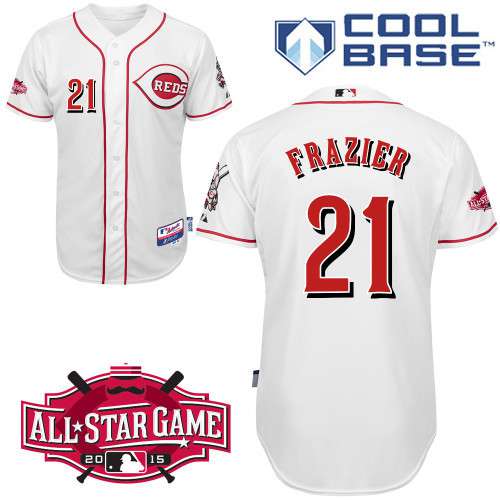 Men's Cincinnati Reds #21 Todd Frazier White Jersey With 2015 All-Star Patch