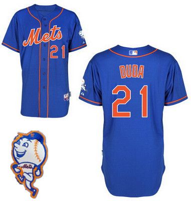 Men's New York Mets #21 Lucas Duda Blue Jersey With 2015 Mr. Met Patch