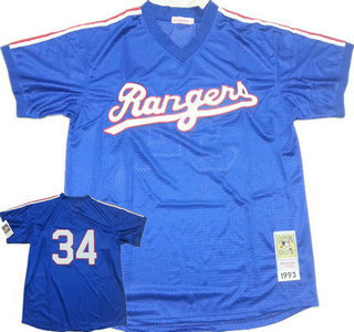 Texas Rangers #34 Nolan Ryan 1993 Mesh BP Blue Throwback Jersey