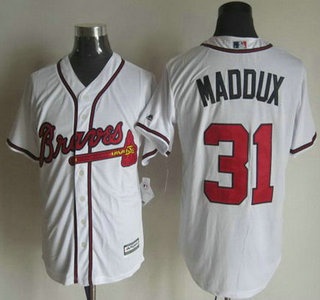 Men's Atlanta Braves #31 Greg Maddux Home White Retired Player 2015 MLB Cool Base Jersey