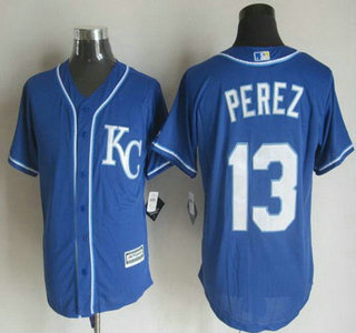 Men's Kansas City Royals #13 Salvador Perez Alternate Blue KC 2015 MLB Cool Base Jersey