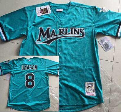 Men's Florida Marlins #8 Andre Dawson Mesh BP Teal Green Throwback Jersey