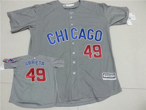 Men's Chicago Cubs #49 Jake Arrieta Gray Road 2015 MLB Cool Base Jersey