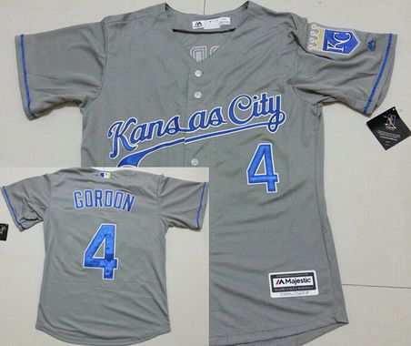 Men's Kansas City Royals #4 Alex Gordon Gray Road 2015 MLB Cool Base Jersey