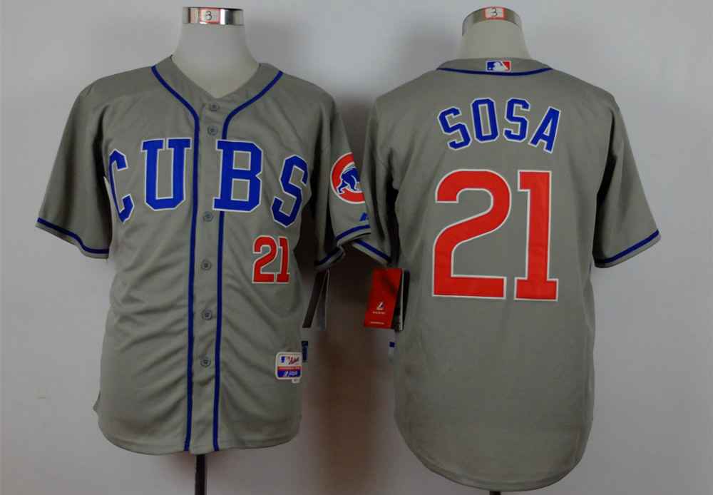 Men's Chicago Cubs #21 Sammy Sosa Grey Cool Base Jersey