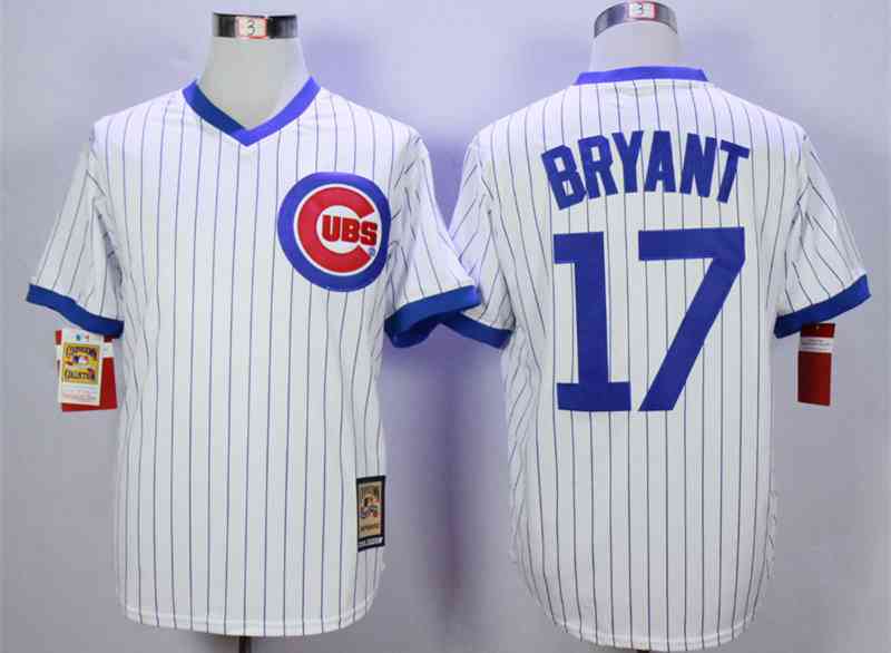 Men's Chicago Cubs #17 Kris Bryant White Throwback Jersey