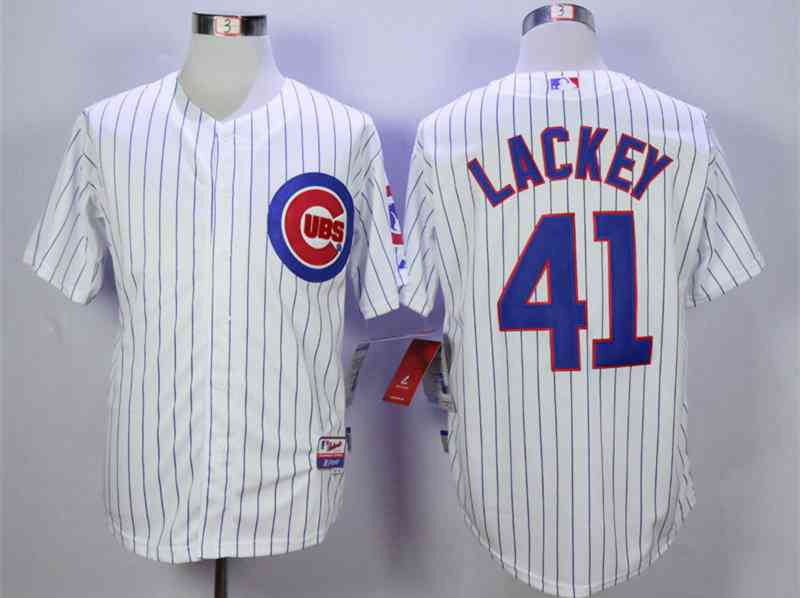 Men's Chicago Cubs #41 John Lackey White Cool Base Jersey