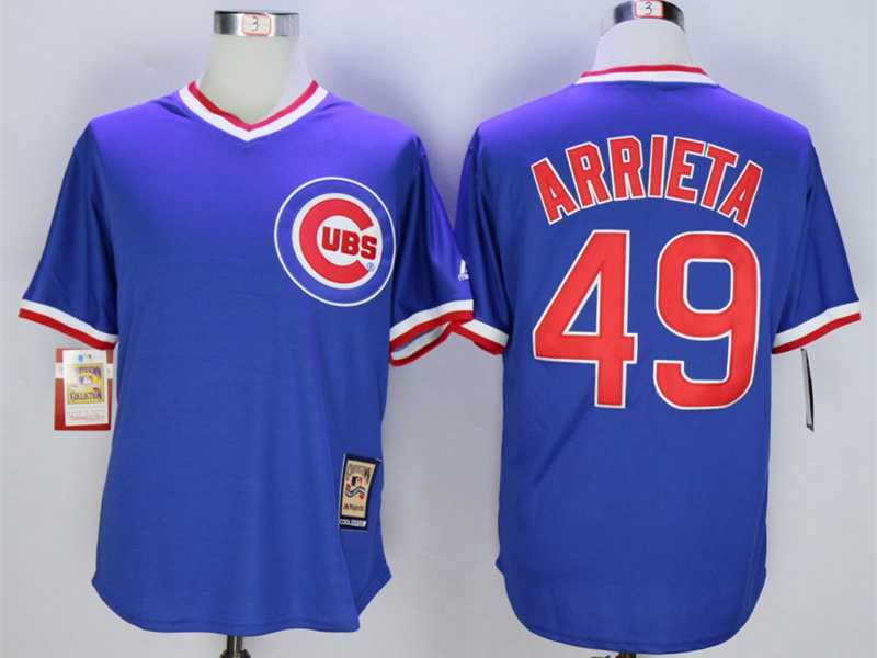 Men's Chicago Cubs #49 Jake Arrieta Blue Throwback Jersey