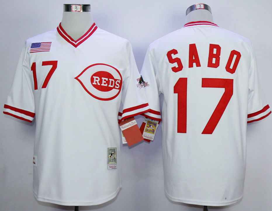 Men's Cincinnati Reds #17 Chris Sabo White 1990 Throwback Jersey