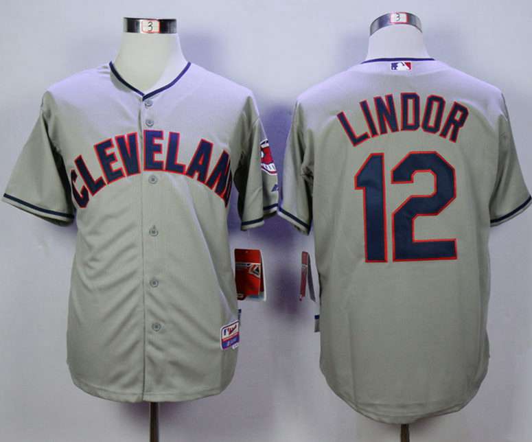 Men's Cleveland Indians #12 Francisco Lindor Grey Cool Base Jersey