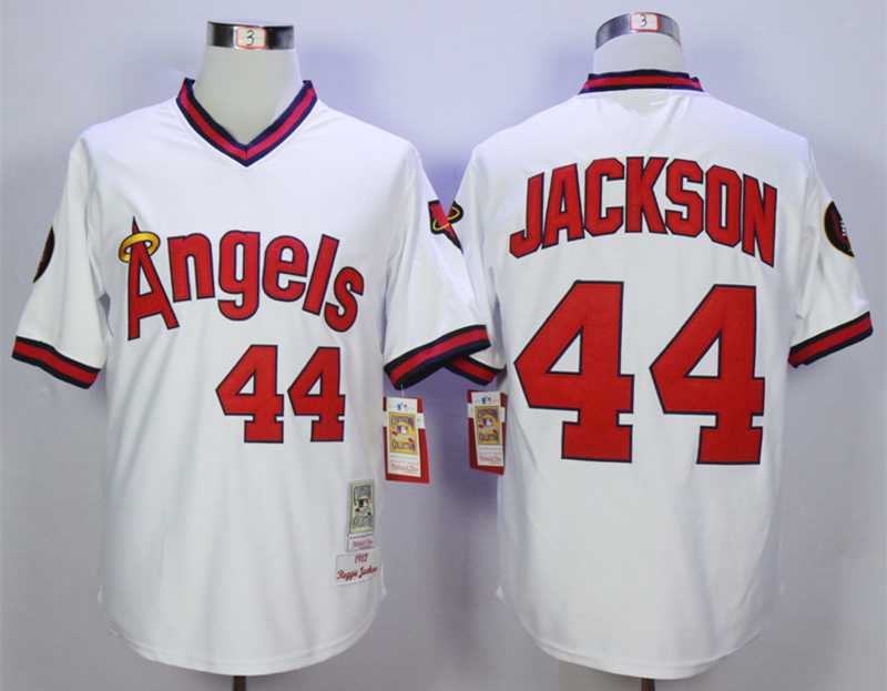 Men's LA Angels Of Anaheim #44 Reggie Jackson White 1982 Throwback Jersey