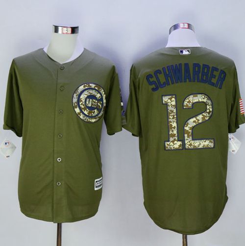 Cubs #12 Kyle Schwarber Green Camo New Cool Base Stitched MLB Jersey