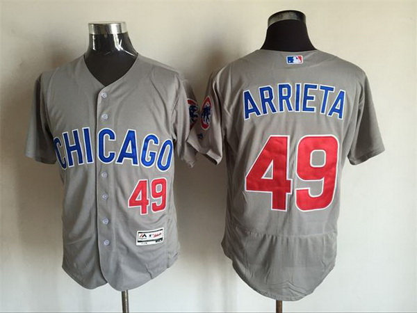 Men's Chicago Cubs #49 Jake Arrieta Gray Road 2016 Flexbase Majestic Baseball Jersey