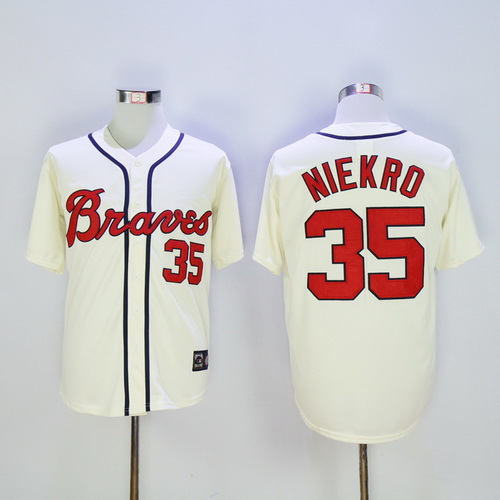 Men's Atlanta Braves #35 Phil Niekro Retired Cream Majestic Cooperstown Collection Throwback Jersey