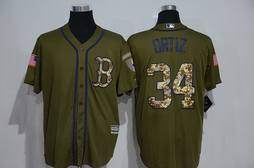 Men's Boston Red Sox #34 David Ortiz Green Salute to Service Majestic Baseball Jersey