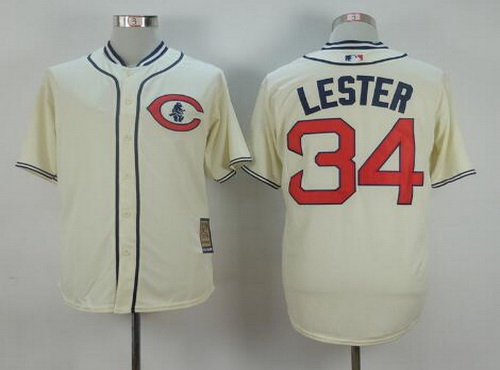 Men's Chicago Cubs #34 Jon Lester Cream 1929 Majestic Cooperstown Collection Throwback Jersey