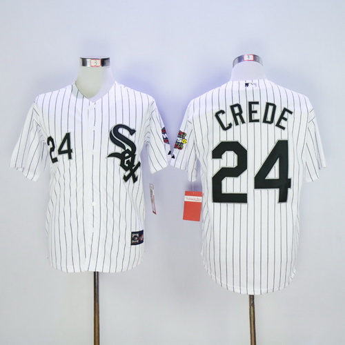 Men's Chicago White Sox #24 Joe Crede White 2015 World Serise Patch Baseball Jersey