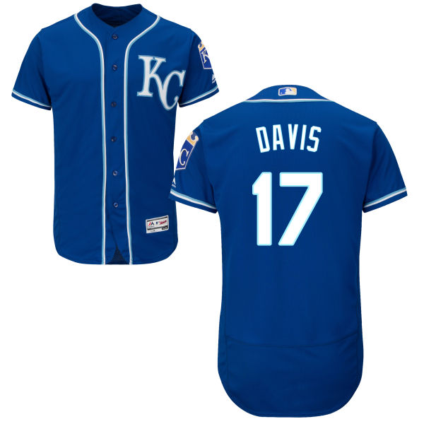 Men's Kansas City Royals #17 Wade Davis Navy Blue KC 2016 Flexbase Majestic Baseball Jersey