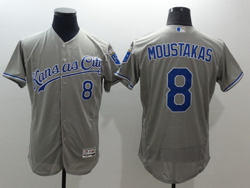 Men's Kansas City Royals #8 Mike Moustakas Gray Road 2016 Flexbase Majestic Baseball Jersey