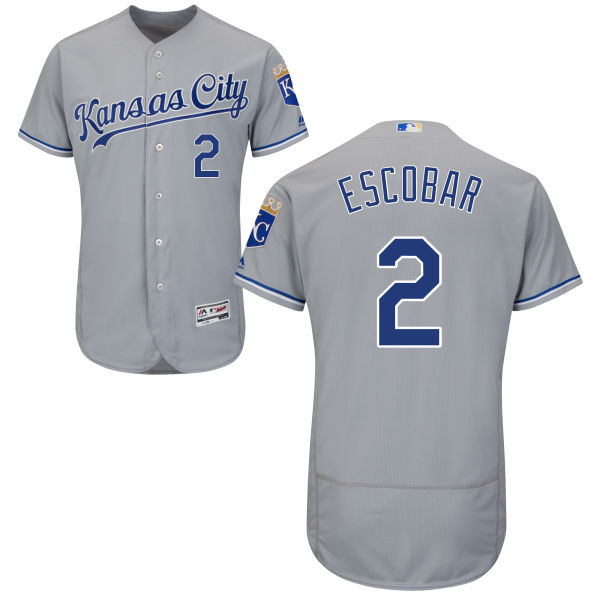 Men's Kansas City Royals #2 Alcides Escobar Gray Road 2016 Flexbase Majestic Baseball Jersey