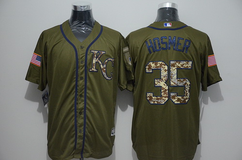 Men's Kansas City Royals #35 Eric Hosmer Green Salute to Service Majestic Baseball Jersey