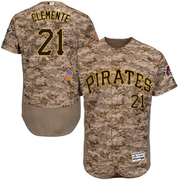 Men's Pittsburgh Pirates #21 Roberto Clemente Retired Camo Collection 2016 Flexbase Majestic Baseball Jersey