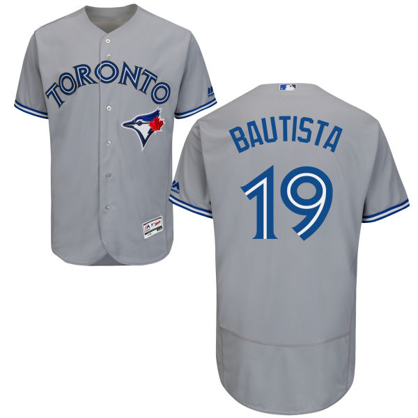 Men's Toronto Blue Jays #19 Jose Bautista Gray Road 2016 Flexbase Majestic Baseball Jersey