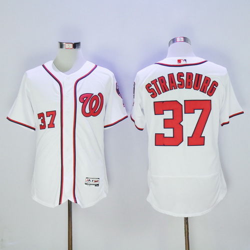 Men's Washington Nationals #37 Stephen Strasburg White Home 2016 Flexbase Majestic Baseball Jersey