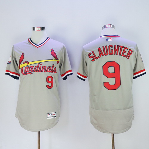 Men's St. Louis Cardinals #9 Enos Slaughter Retired Gray Pullover 2016 Flexbase Majestic Baseball Jersey