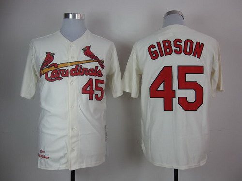 St. Louis Cardinals #45 Bob Gibson 1967 Cream Throwback Jersey