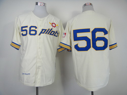 Seattle Pilots #56 Jim Bouton 1969 Cream Throwback Jersey