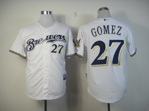 Milwaukee Brewers #27 Carlos Gomez White Jersey