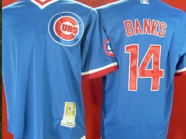 Chicago Cubs #14 Ernie Banks 1984 Blue Throwback Jersey