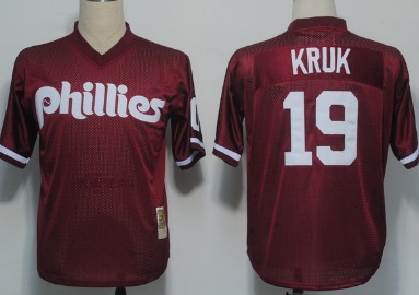 Philadelphia Phillies #19 John Kruk 1991 Mesh BP Red Throwback Jersey