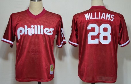 Philadelphia Phillies #28 Mitch Williams 1991 Mesh BP Red Throwback Jersey